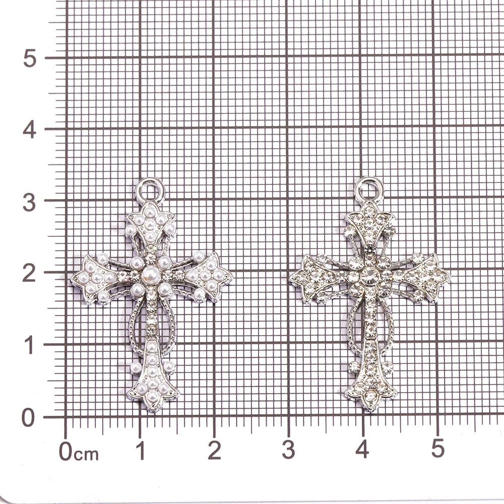 Peixin 10 Stück elegante Kreuz-Charms, Strasssteine, christlicher Schmuck für Mode, Halskette, Ohrringe, Schlüsselanhänger, DIY handgefertigte Anhänger – Detail 2