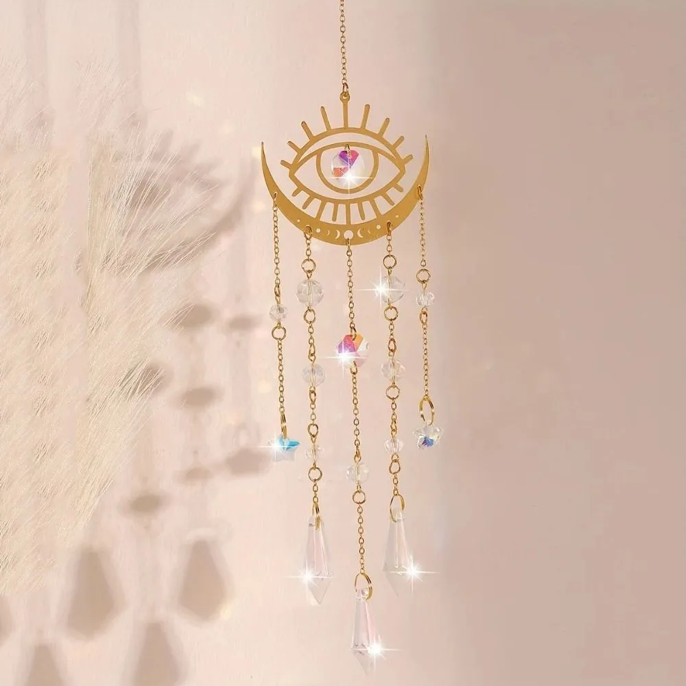 Golden Flame Moon Crystal Pendant Moon Eye AB Colourful Sunshine Catcher Hanging Moon Hanging Decoration Garden