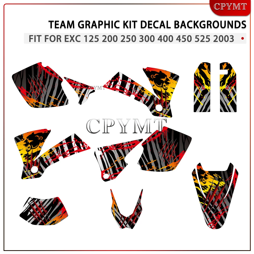 

Подходит для EXC 2003 TEAM GRAPHIC KIT EXC 125 200 250 300 400 450 525, обтекатель мотоцикла, графический фон, наклейки, наклейки