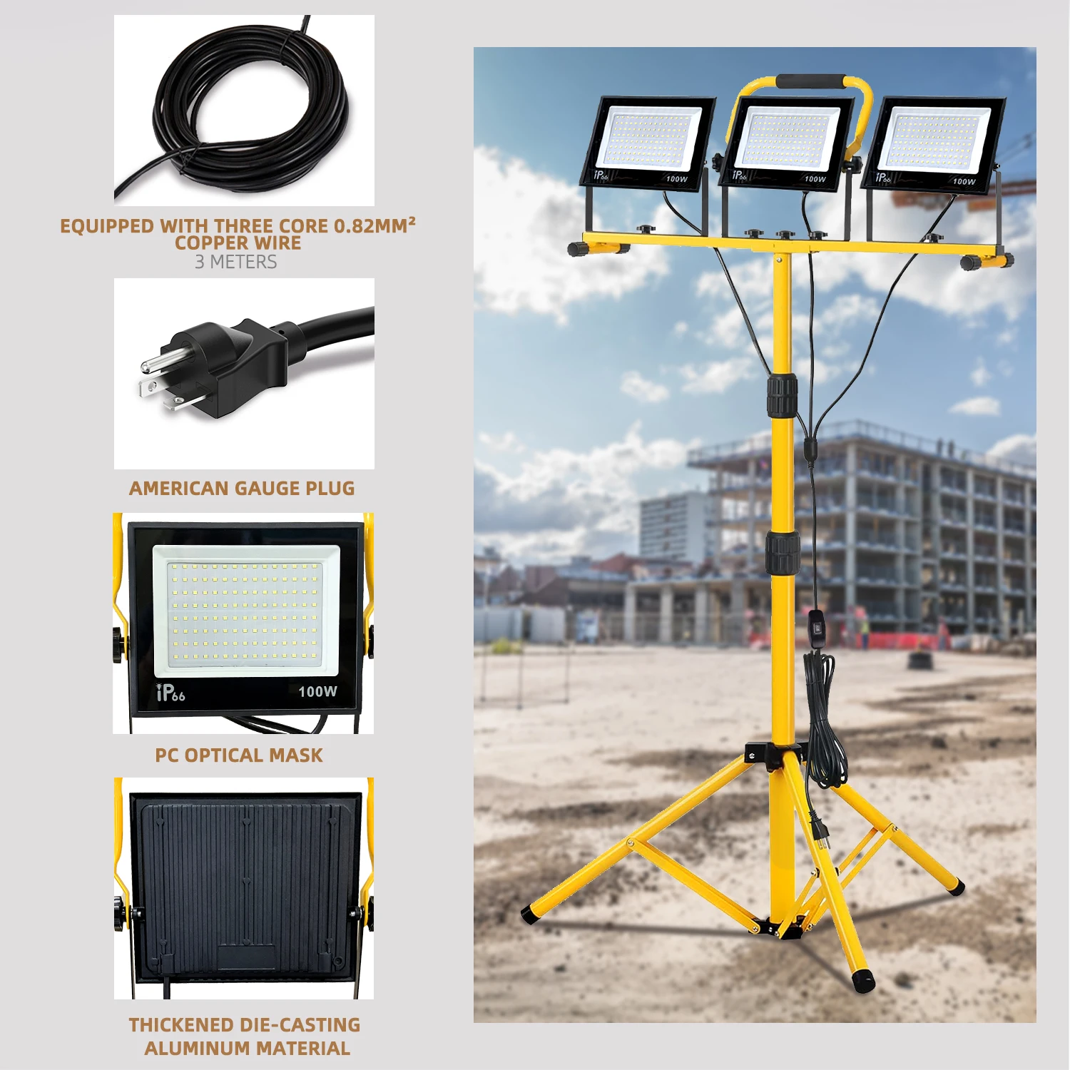 30000 Lumen Work Lights with Stand,Waterproof Outdoor Portable Flood Light,Adjustable Job Site Lighting for Garage Workshop