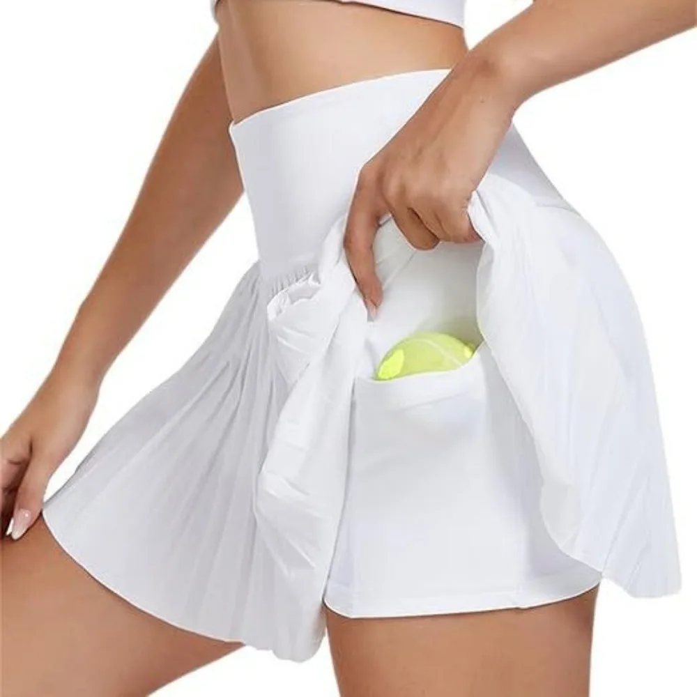 

European Pleated Skirt Yoga High Waist Anti-exposure Skirt Double-layer Solid Color Badminton Golf Skirt