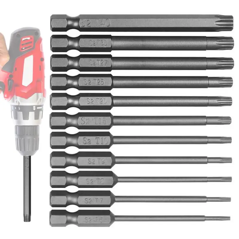 11Pcs Torx Bit Set Magnetic Tamper Resistant Star BitsT6-T40 Screwdriver Wrench Drill Bit Set