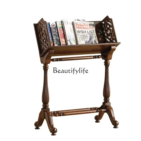 

Y Solid Wood Book Shelf Floor Newspaper and Magazine Storage Side Table Study Display Stand