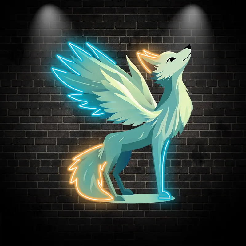 Majestic Winged Fox Neon Light - LED Night Lamp for Kids Room, Fantasy Animal Design, Whimsical & Magical Decor, Ideal for Gift