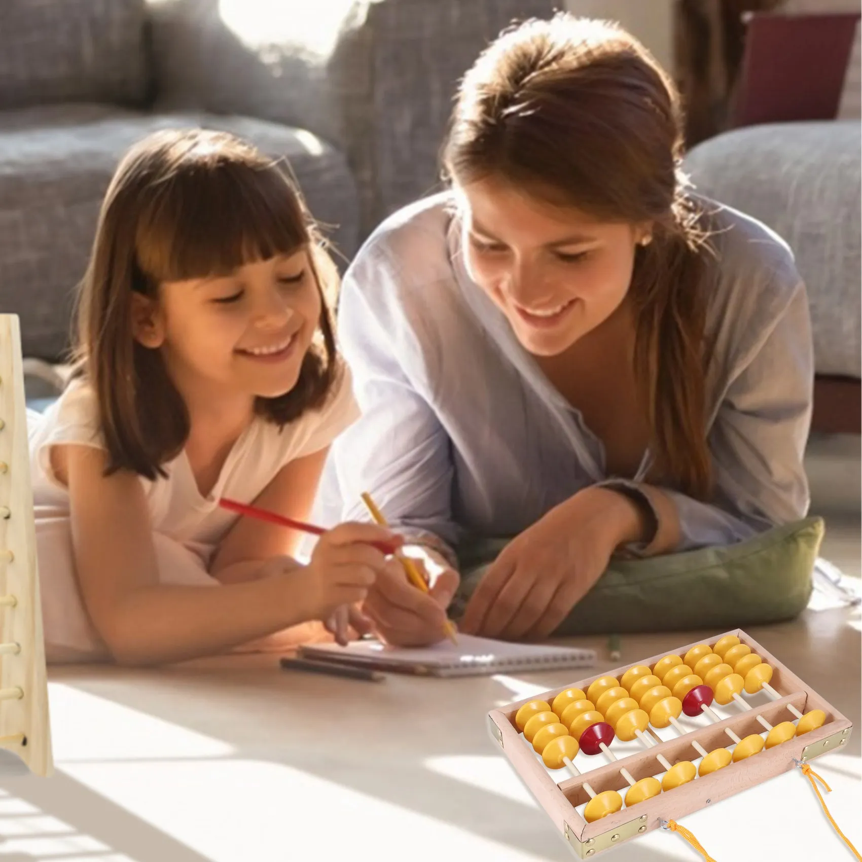 MQXGF 7 Column Non-Slip Hanging Wooden Abacus Chinese Soroban Educational Tool Mathmetic Calculator for Student Teacher