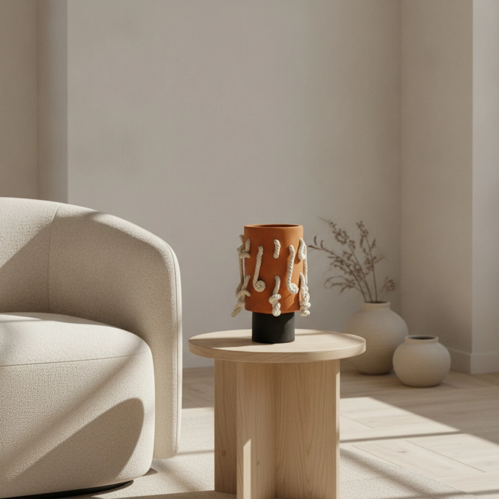 Vase with Rope Decorative Cylindrical Vase Flower Arrangement Container Modern Flower Arrangement Vessel Elegant for Living Room