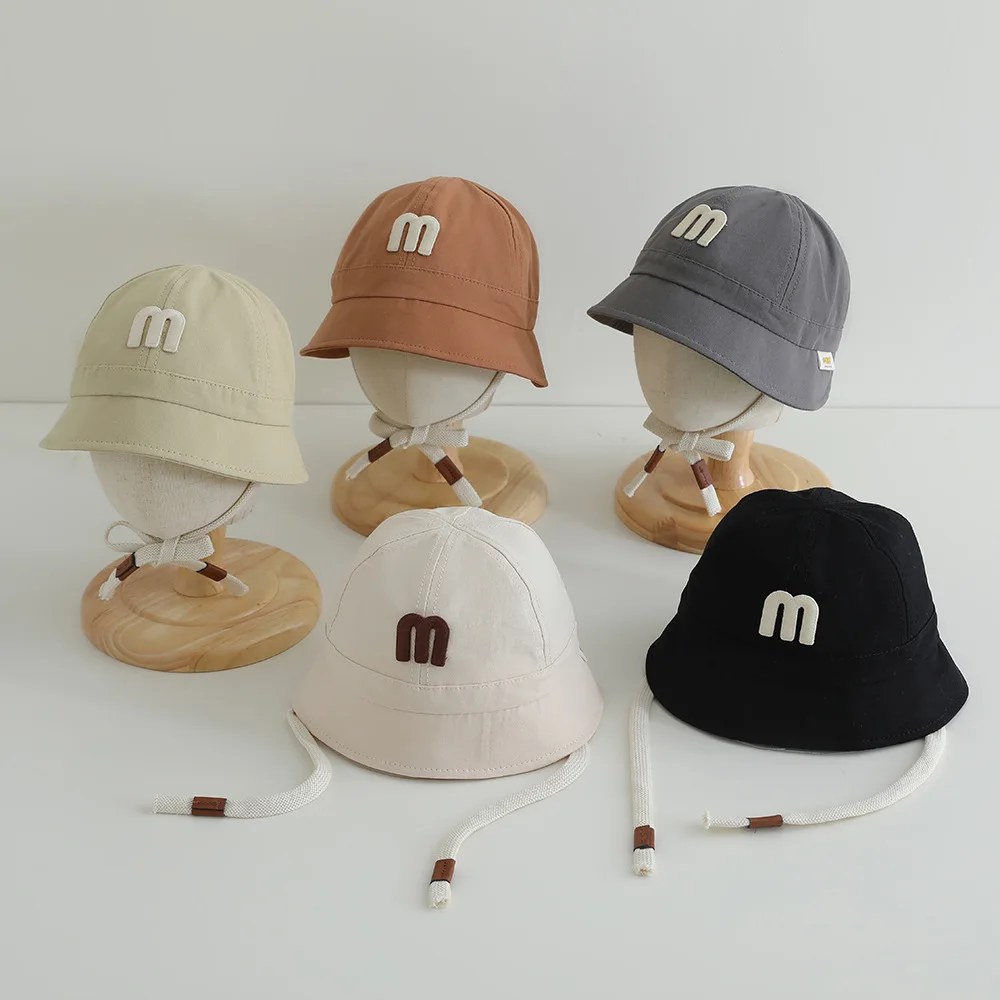 

Summer Outdoor Baby Bucket Hat Letter Baby Boys Girls Sun Hat Solid Color Infant Toddler Fisherman Cap