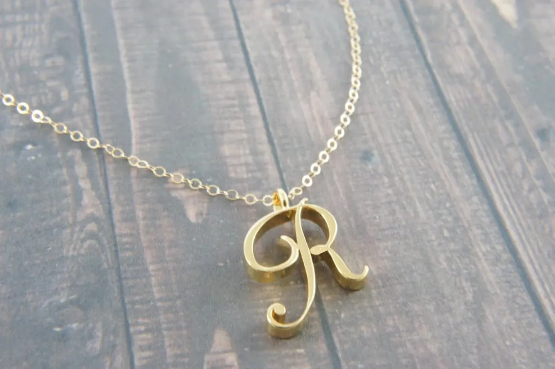 Cursive Initial Capital Letter R Chain Necklace Stainless Steel Alphabet Text Women Ladies English Name Partner Pendant Choker