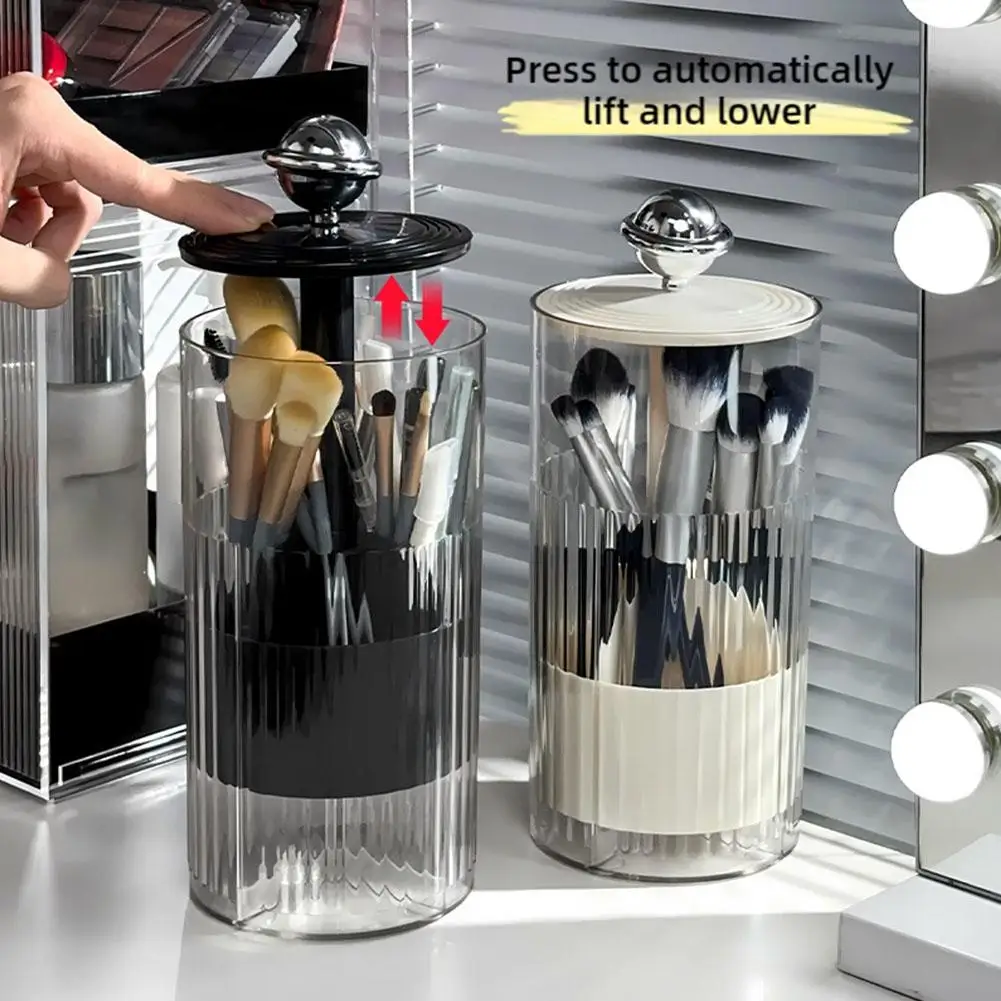 

Automatic Lifting Makeup Brushes Holder With Lid Dustproof Makeup Organizer For Vanity Cosmetic Storage Box Lipstick Contai M7O7