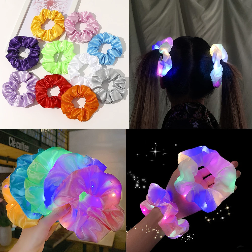 5Pcs Luminous LED Hair Scrunchies Women Girls Hair Rope HairBands for Halloween Christmas Birthday Party Favors Goodie Bag