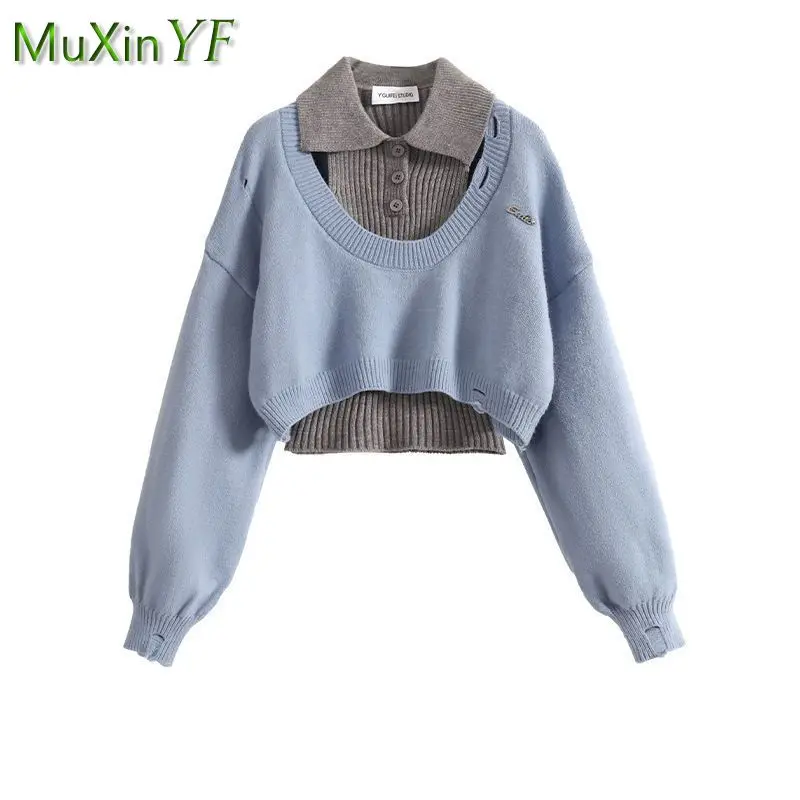 2024 Women Autumn/Winter New Fashion Sportswear Matching Set Korean Elegant Knitted Sweater+Vest+Casual Cargo Pants 3-Piece Suit