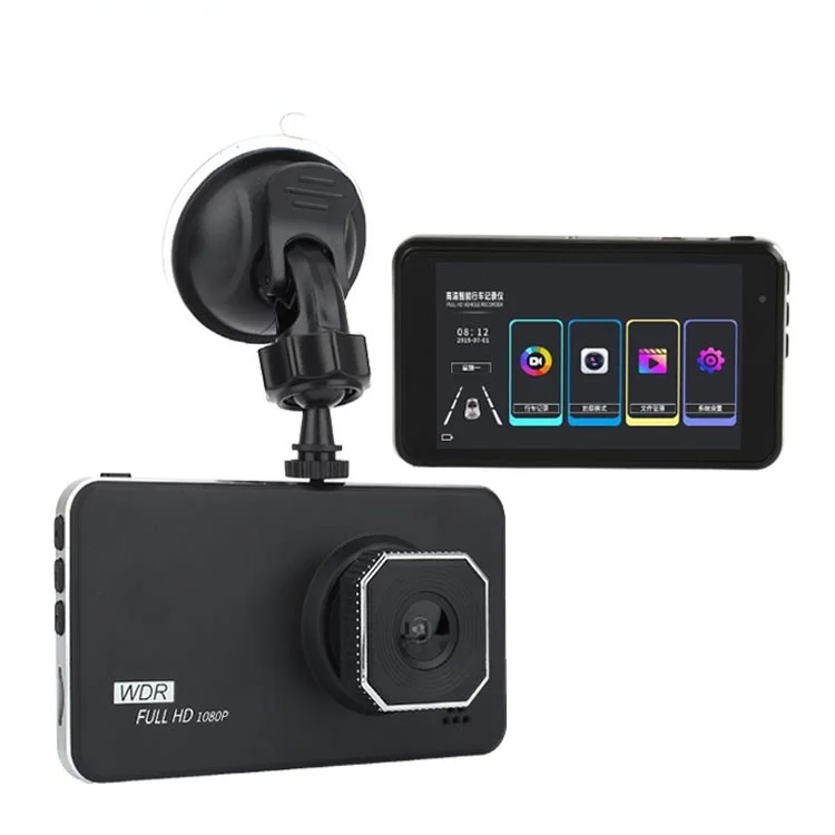 Driving Recorder 4-inch Ips Screen Dual Lens Motion Detection 1080p Video Recorder 170 Degree Dash Cam with Memory Card