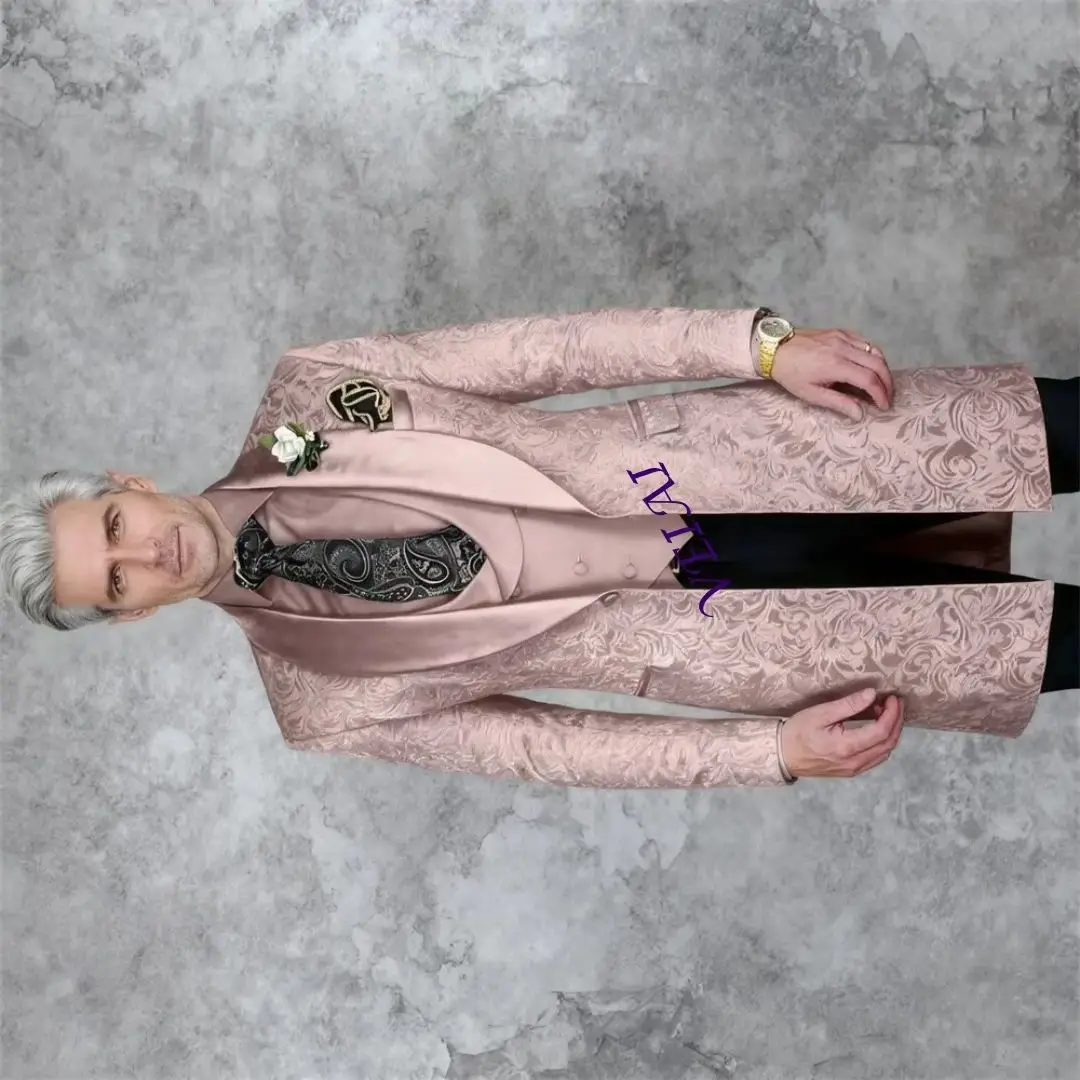 

Мужской пиджак-костюм из жаккарда на заказ, приталенный, с шалевым воротником, на одной пуговице, размеры XXS-7XL, модный пиджак для выпускного вечера