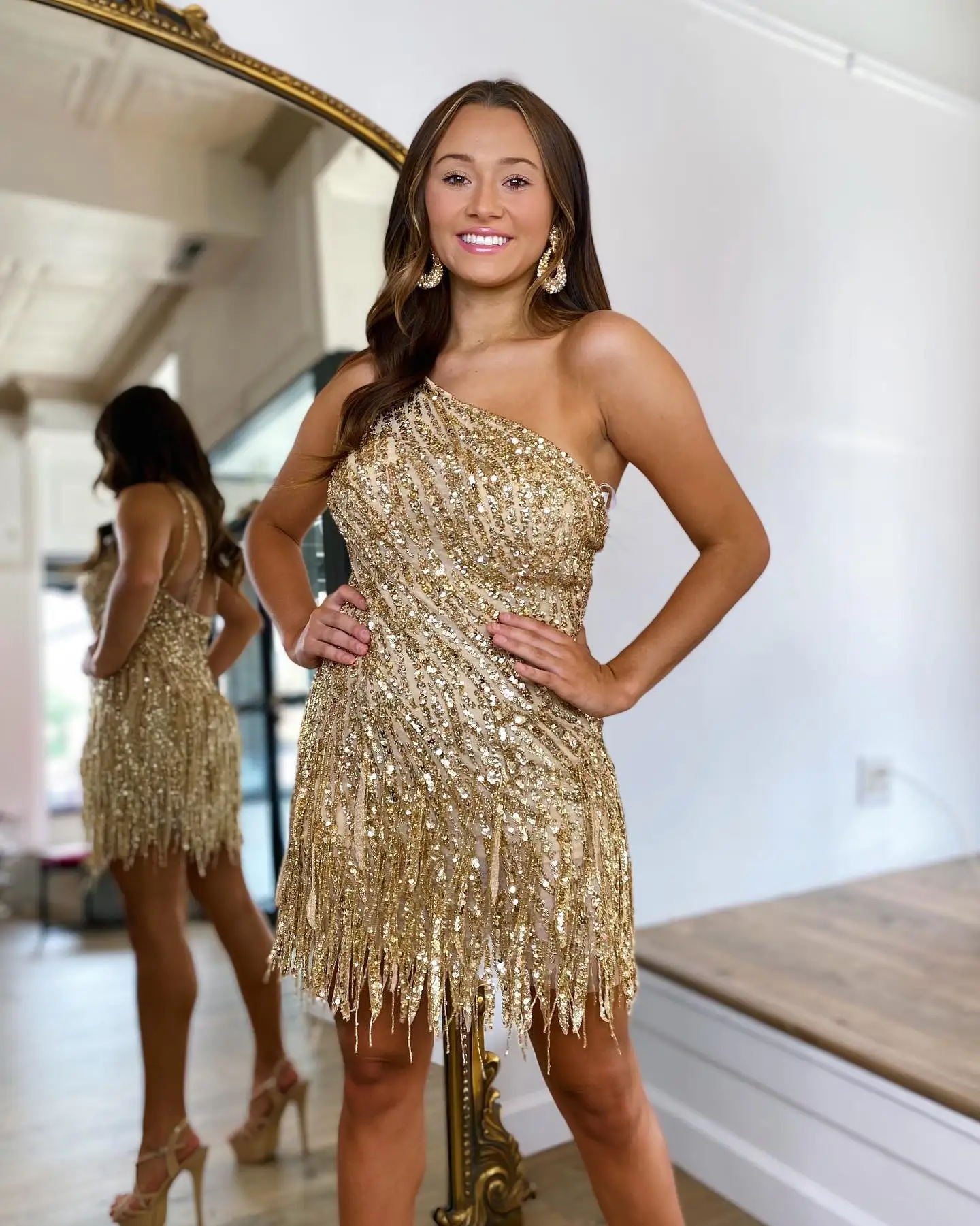 Fringe Cocktail NYE Party Dress 2023 Sequin Tassel Lady Short Formal Event Homecoming Gown Club Night Hoco Gala One-Shoulder Red