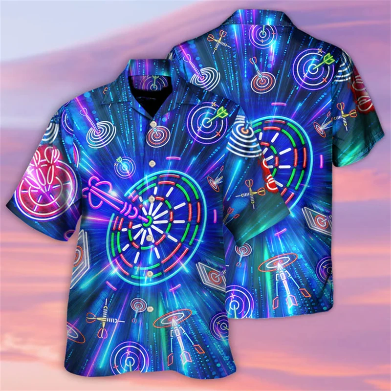 New Polyester Darts Shirts For Men Casual Graphic Oversized Short Sleeve Holiday Beach Shirts Hawaiian Shirt Blouse  Female TOPS