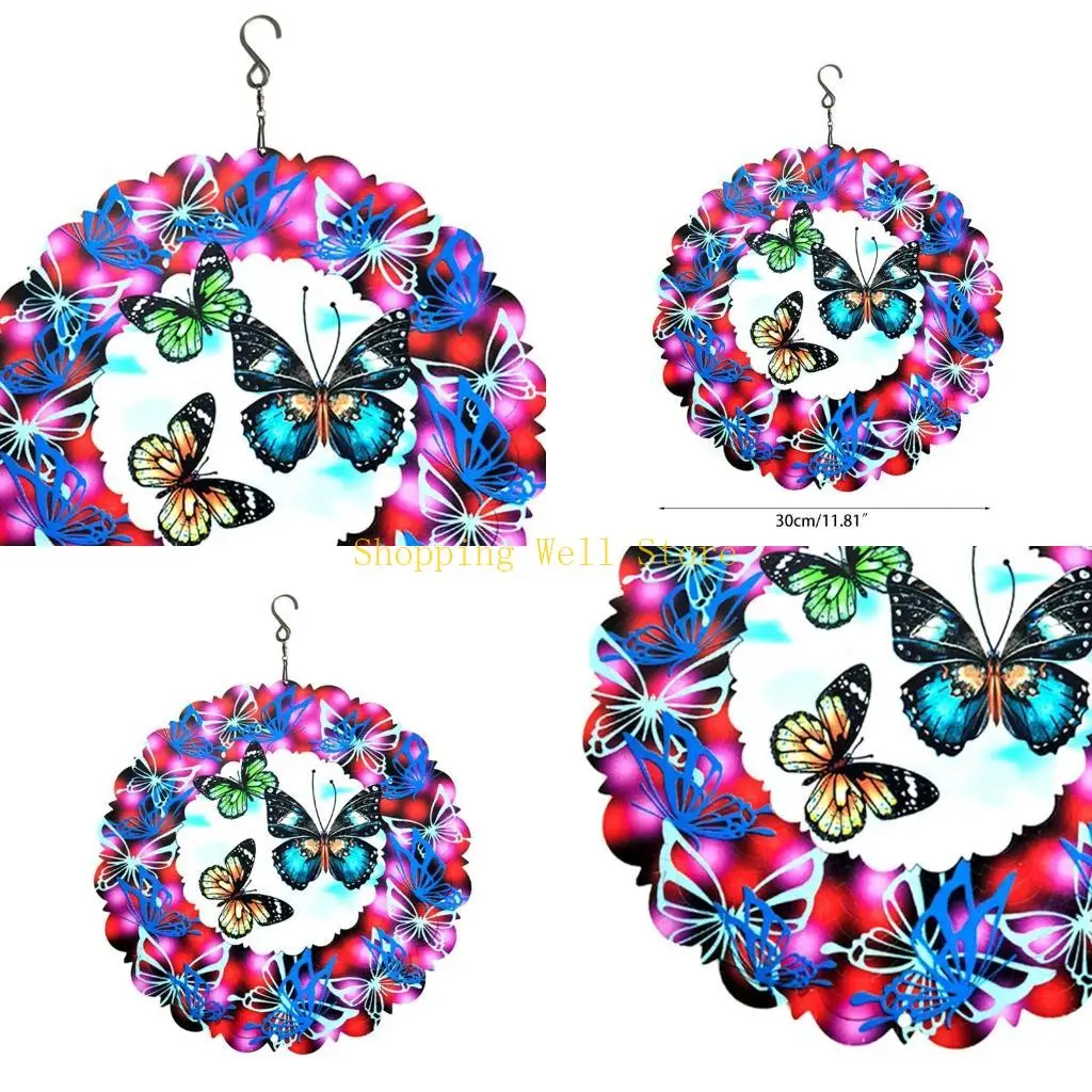 KX4B for Butterfly Wind Spinner 3D Metal Sculptures Hanging Whirligig Windmill Patio Lawn Crafts Ornaments Yard Art