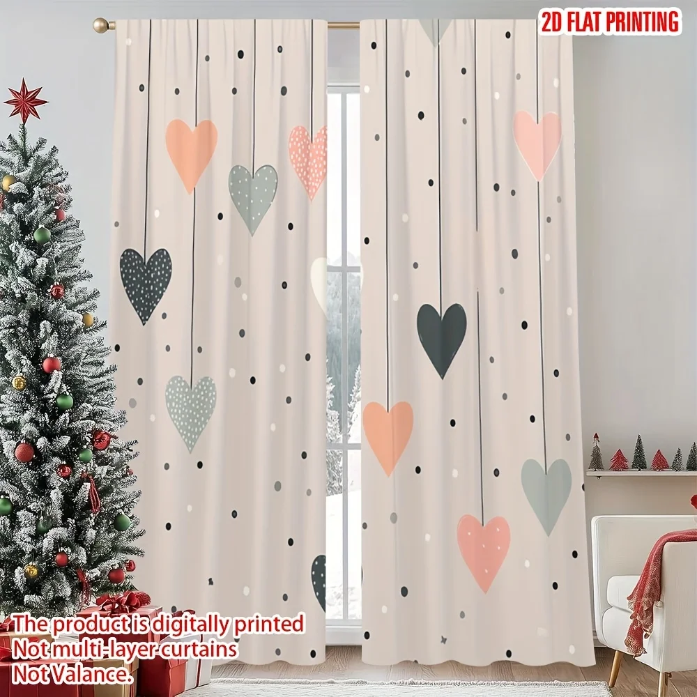 2D Flat Printing 2pcs Curtains Dangling Hes Charm Digital Printed Polyester Drapes Family Party Use for New Year and Carnival
