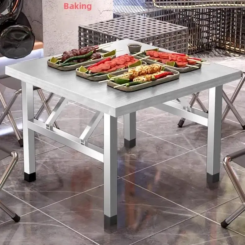 Free Installation Integrated Structure Stainless Steel Folding Table, Commercial Portable Workbench, Thickened Steel Surface, Su