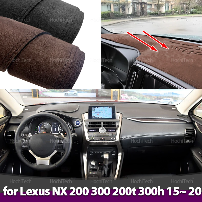 Wildleder Leder Schwarz/Braun Dashmat Dashboard Abdeckung Pad Dash Matte Teppich Für Lexus NX NX200t NX300h NX200 NX300 200t 300h 2015 ~ 2020