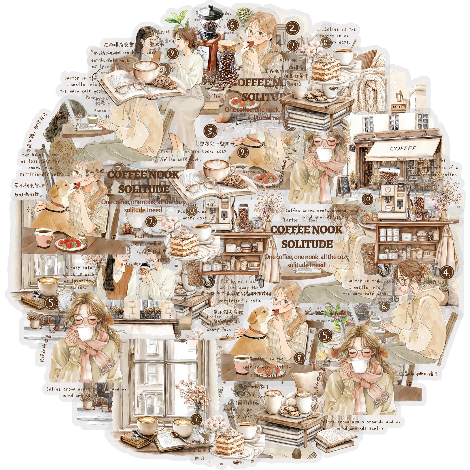 Etori Life 15Pcs Vintage Afternoon Tea Girlfriends Stickers Artistic Coffee House Character Journal Decoration Stickers Journal Collage Materials Suitable for DIY Diaries, Laptops, Suitcases, Guitars, Photo Albums, Handmade Scrapbooking Supplies, Room Decoration, Envelopes and Gift Paper Bags, Label Seals, High-Quality Plastic Stickers, Rich Colors, Birthday and Holiday Gifts