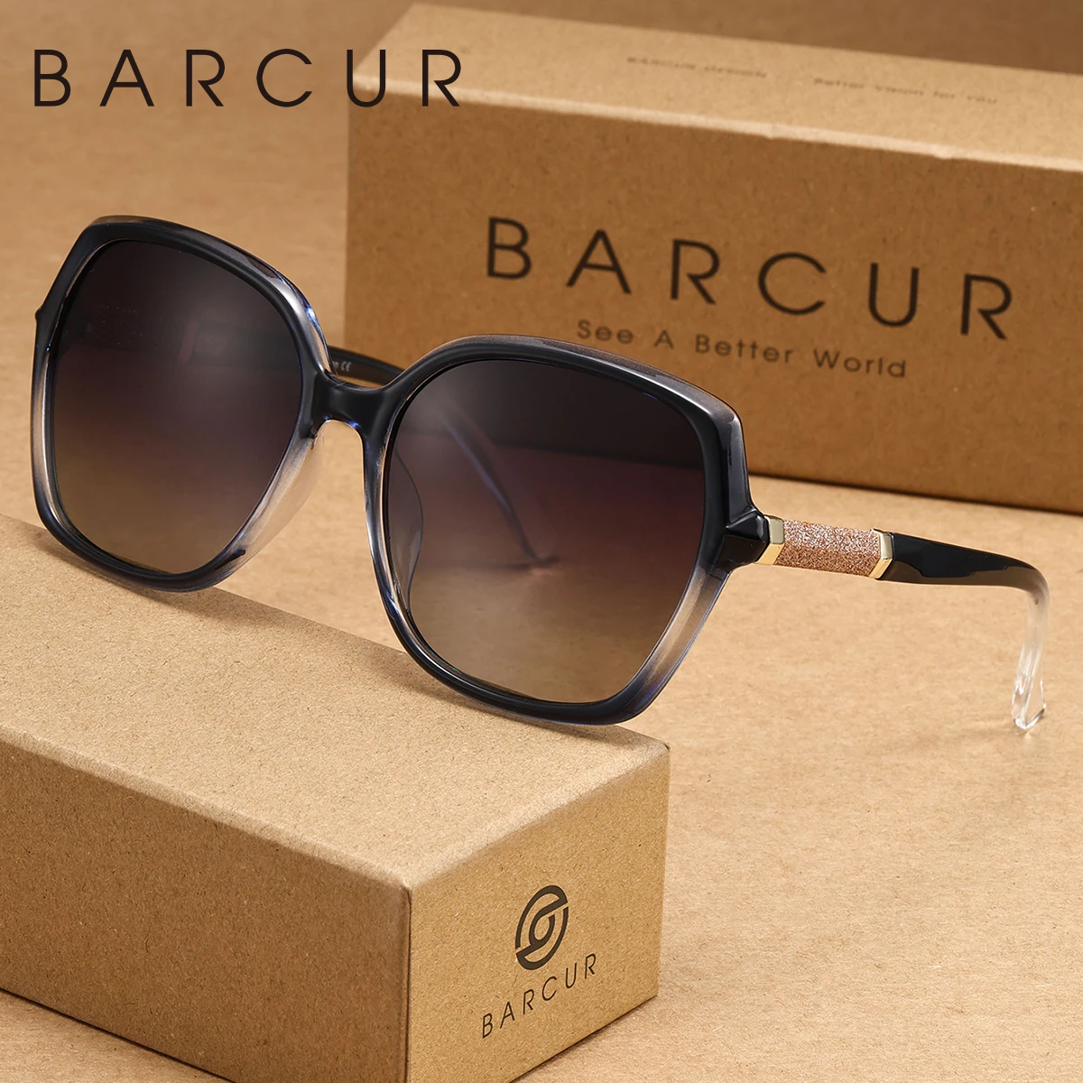 BARCUR Lightweight And Comfortable Large Frame Sunglasses With Face Shaping And Uv Protection Brand Packaging