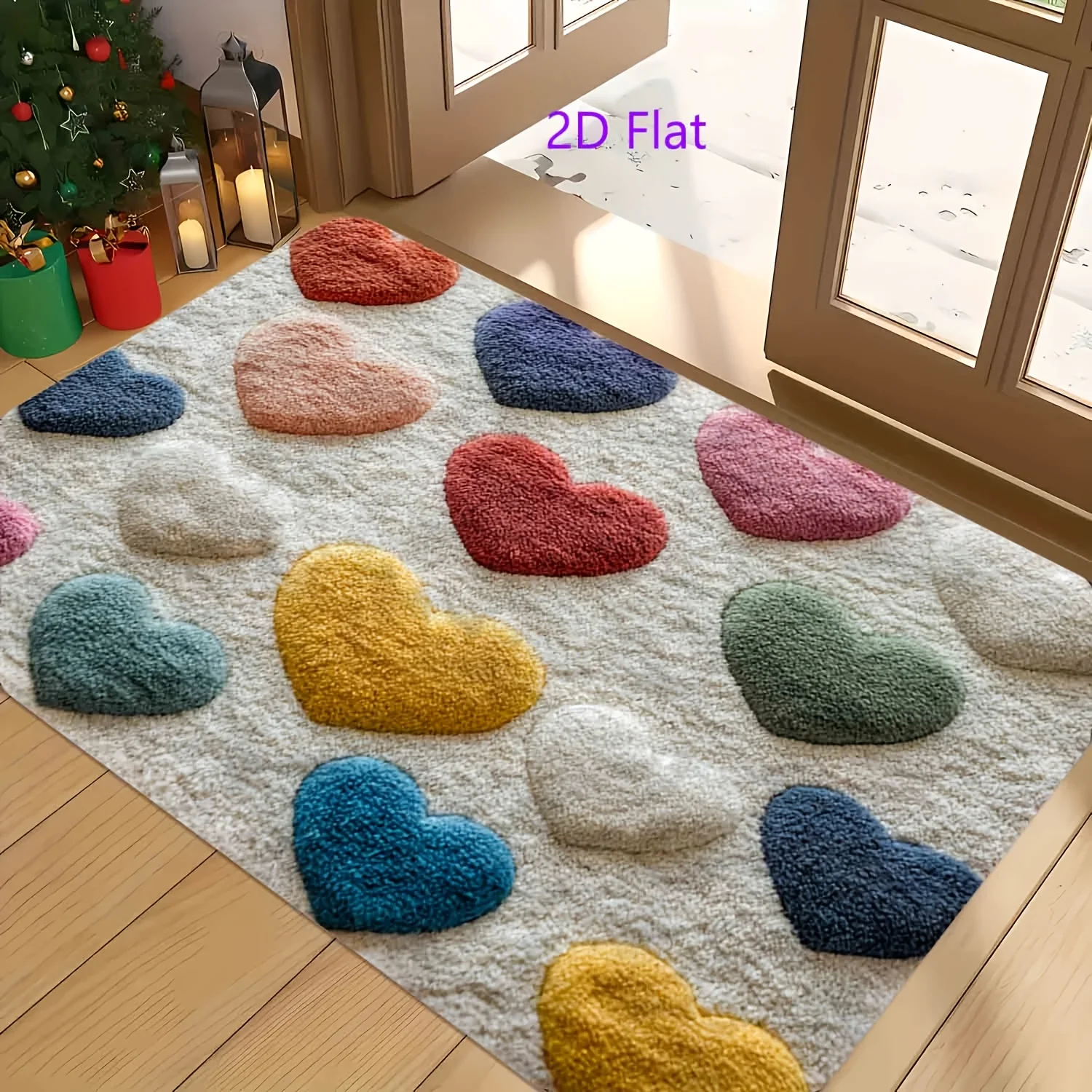 2D Flat Love Theme Pattern Doormat, Non-Slip, Easy to Clean, Suitable for Living Room, Bedroom, Kitchen, Office