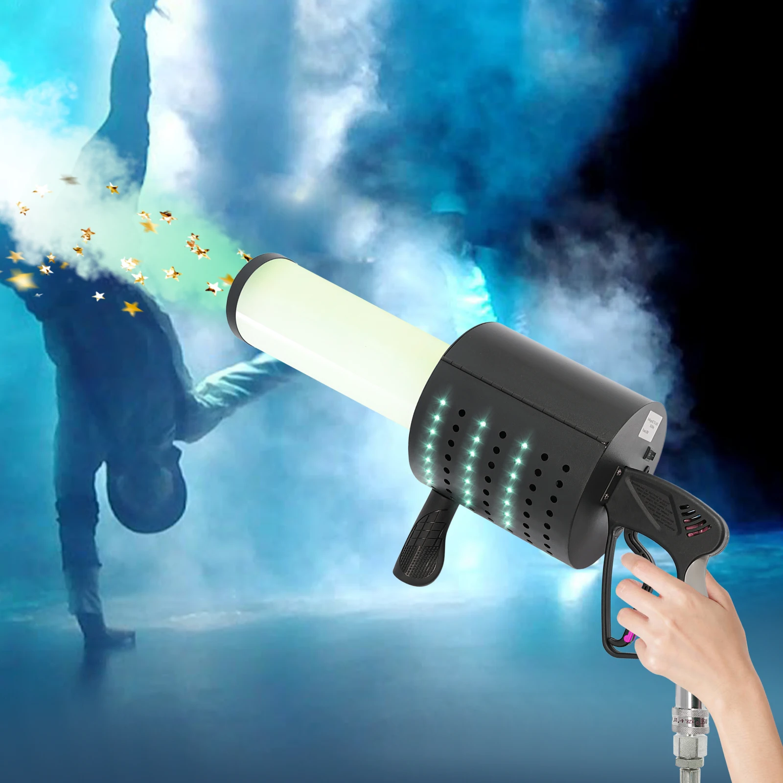 

Светодиодный конфетти-пистолет, ручная CO2-пушка для дымовых эффектов, устройство для спецэффектов на вечеринках, 20 Вт, беспроводное, 27,17 дюйма, 15,43 фунта