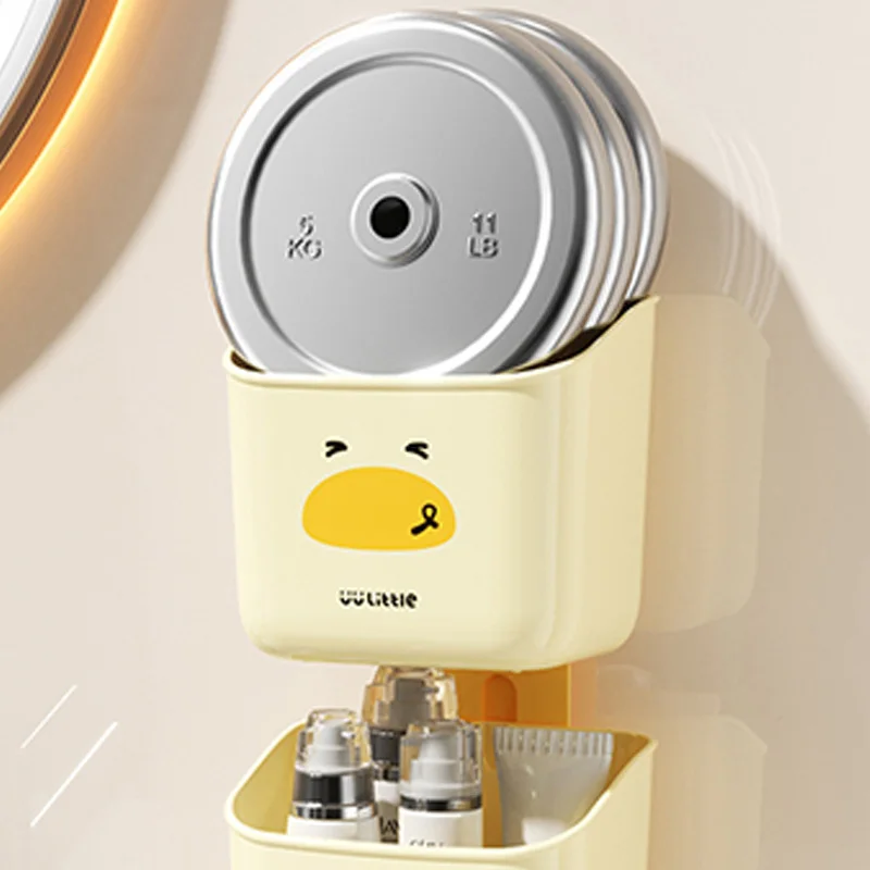 صندوق مثبت على الحائط بدون كوب شفط بدون حفر، تخزين مكياج الحمام، حامل البصل/الزنجبيل/الثوم، سيناريو رطب وجاف