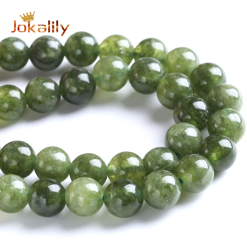 Natural Canada Jades Beads for Jewelry Making Dark Green Stone Round Loose Beads Fit DIY Bracelet Necklace Handmade 15\