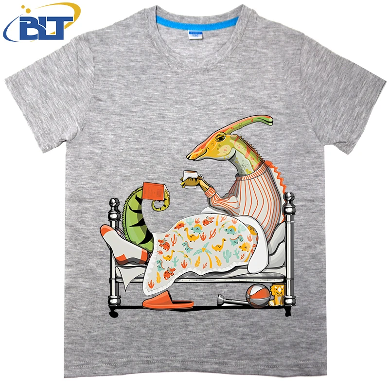 Camiseta con estampado de dinosaurio para niños, playera de algodón de manga corta para dormir, tops informales