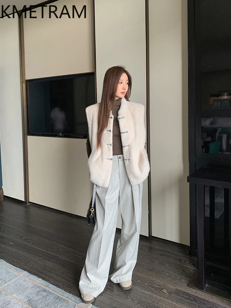 KMETRAM Natural Mink Fur Vest Women New Chinese Style Fur Jacket Luxury Sleeveless Real Fur Coat Woman Clothing 60cm 2026 casaco