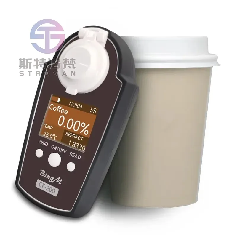 Wide Range 0-25% High Stability Handheld Portable Digital Refractometer 0.01 Ri Accuracy CF-200 Model Coffee Color Cold Brew