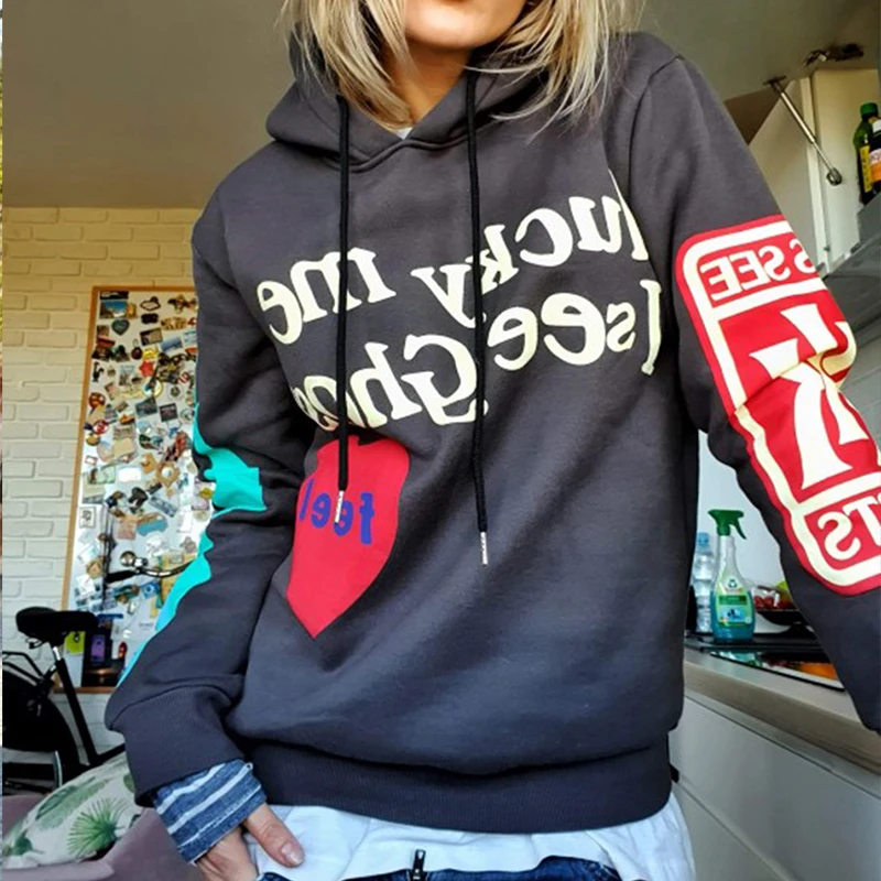 Sudadera con capucha Vintage Harajuku para mujer, sudadera con estampado de letras y Graffiti, manga larga, informal, Tops de Hip Hop para pareja de otoño