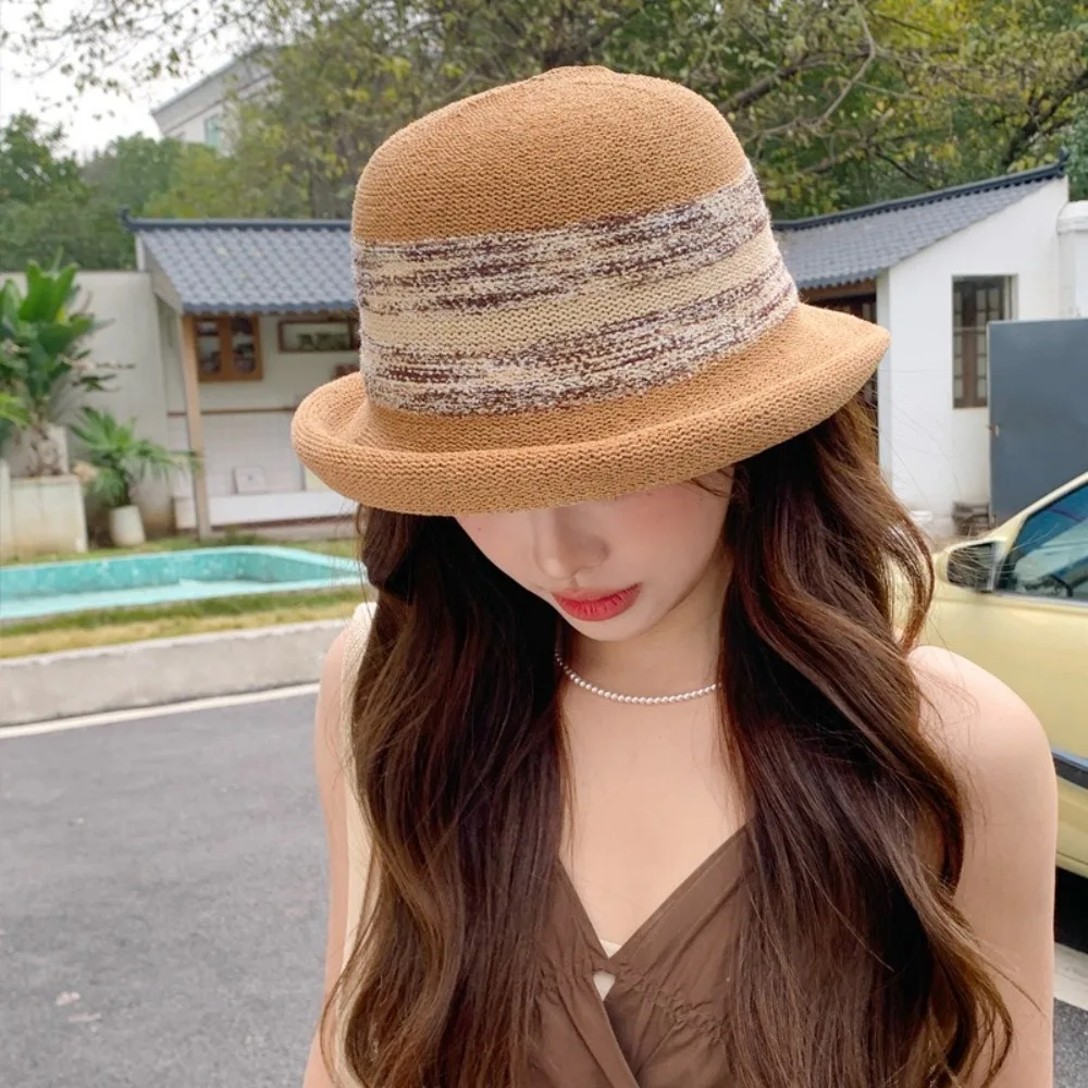 Temperament Advanced Sense Women's Bucket Cap French Elegance Curled Fisherman Hat Sun Protection Sweet Sunshade Basin Hat