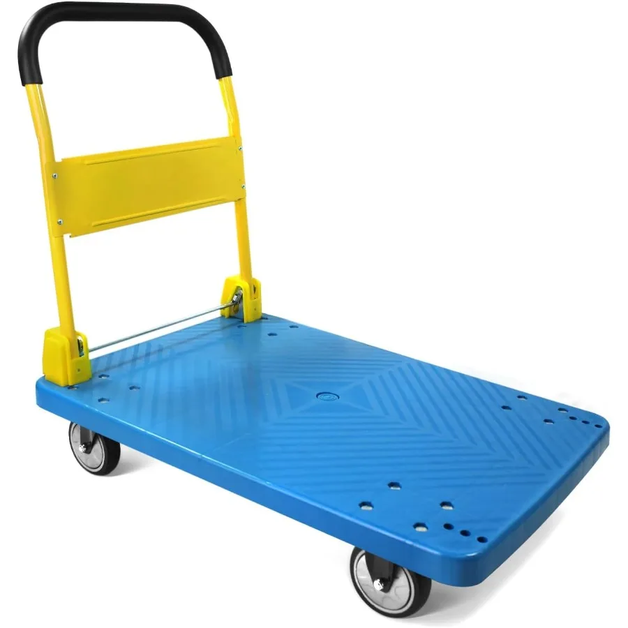 

50888 PP Foldable Heavy Duty Platform Truck Push Dolly 770-lbs Capacity Blue Platform with Yellow Handle - Ideal for Home Garde