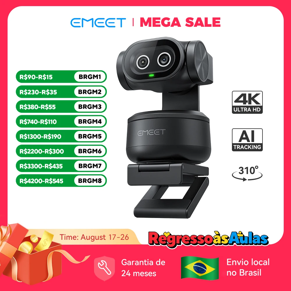 Câmera PTZ EMEET PIXY Câmera dupla AI Tracking Webcam 4K Controle de gestos Câmera web para streaming OBS/Twitch/Switch 2 compat