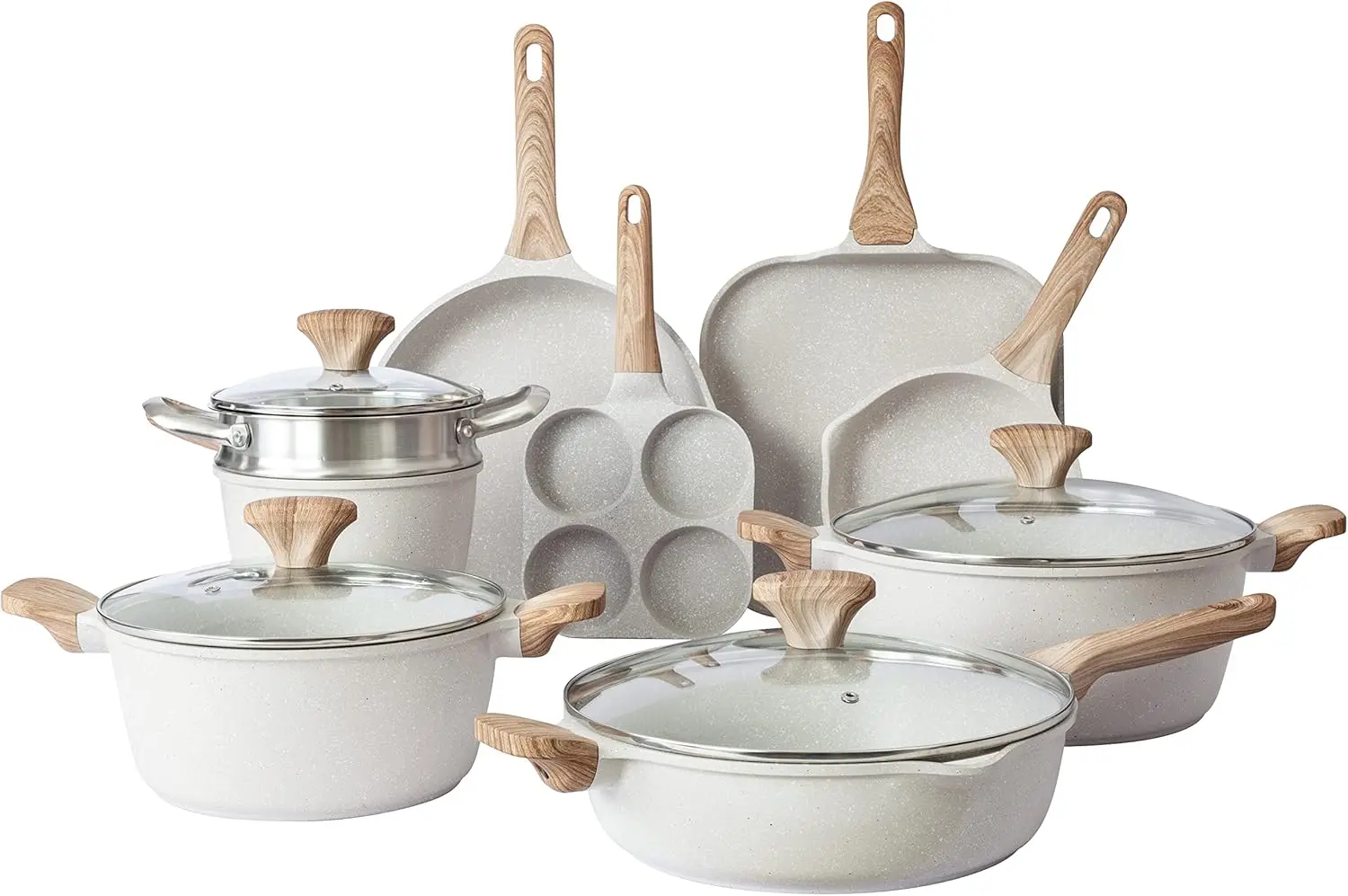 Country Kitchen Non-Stick Cast Aluminum Cookware Set - Durable Kitchen Cookware for Everyday Cooking, Cream, 13 Pc.