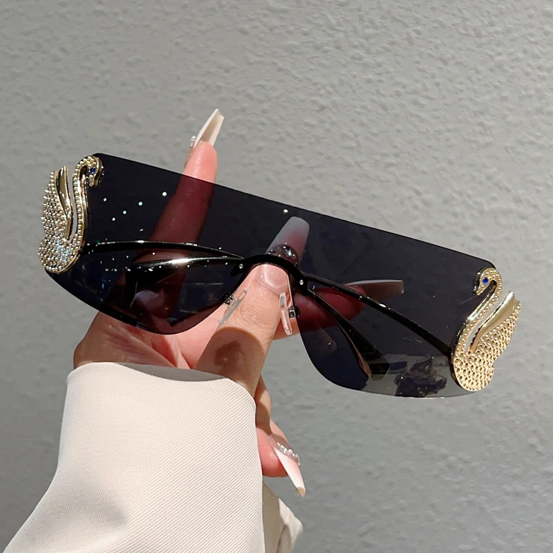 KAMMPT Randlose Y2k-Sonnenbrille für Damen, modisch, Monoblock-Farbverlaufsfarben, 2025, neue trendige Luxus-Markendesign-Dekor-Sonnenbrille – Detail 10