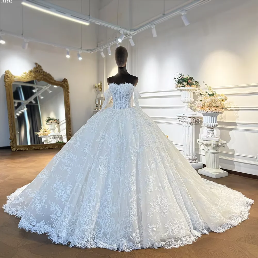 Customized Lace Ball Gown Wedding Dress With Detachable Straps and Sleeves Amanda Novias Official