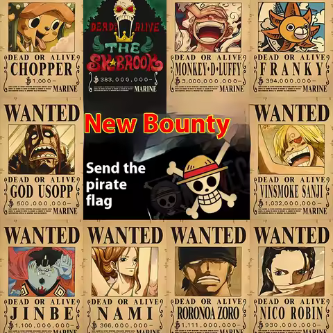 One Piece Wanted Reward Order Poster Luffy Straw Hat Group Four Emperors Seven Martial Seas Poster Dormitory Wallpaper Gift