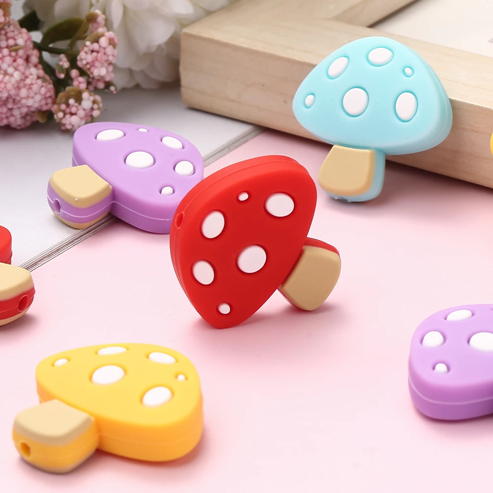 10Pcs New Silicone Beads Cartoon Mushroom Shaped Focal Beads For Jewelry Making DIY Nipple Chain Bead Pen Handmade Accessories