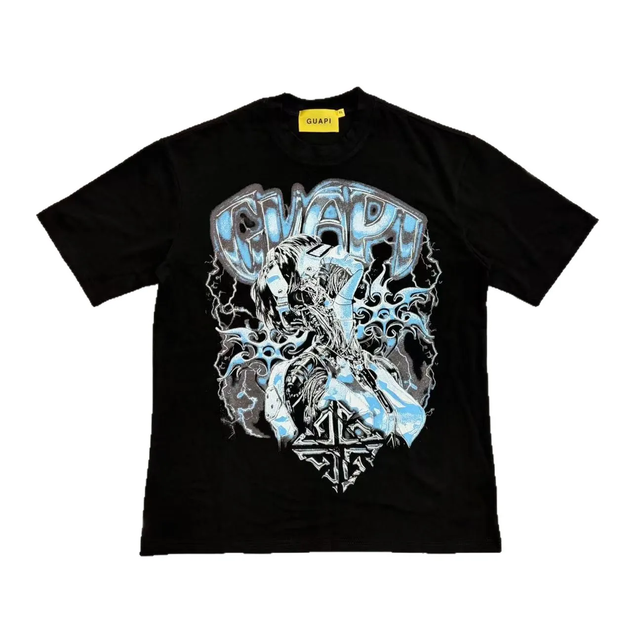 Guapi Retro Street Hip-Hop Mesh Print Summer New Style Men's and Women's Loose Round-neck Short-Sleeve T-Shirt
