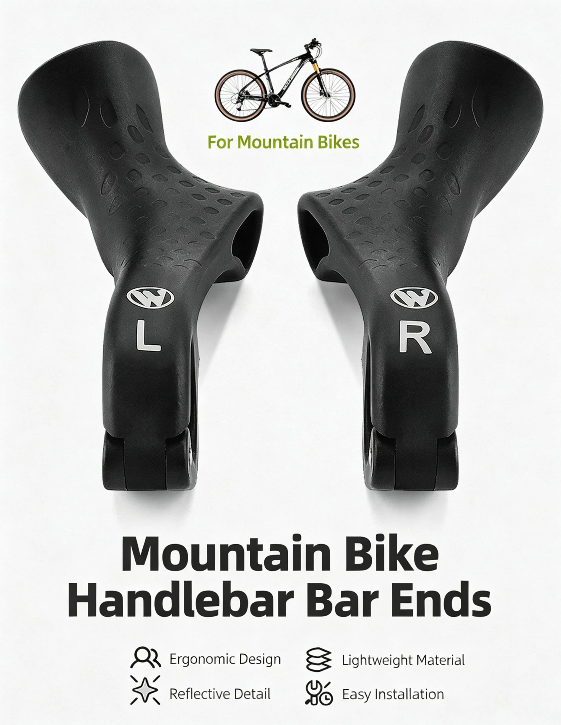 Mountain Bike Bar Ends Ergonomic Nylon MTB Handlebar Auxiliary Grips 21.8-22.2mm Lightweight Bicycle Handle Rest Ends Cycling