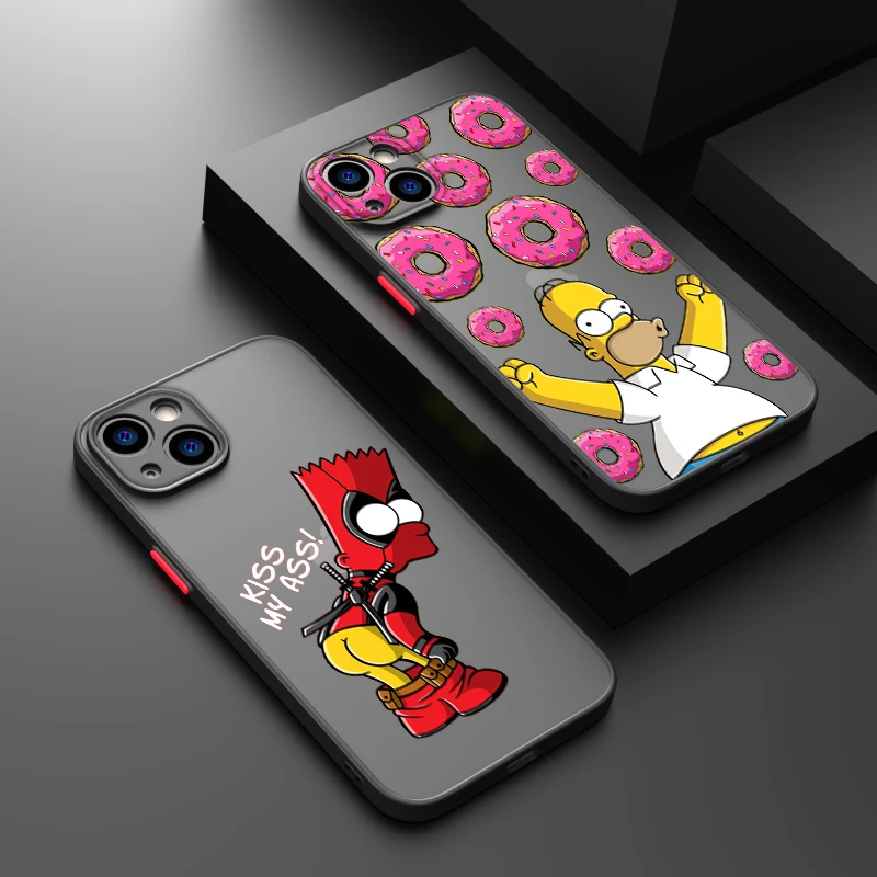 Funny Cartoon The Simpson Phone Case For Apple iPhone 15 14 13 12 11 XS Mini Pro Max 8 7 XR X Matte Frosted Translucent