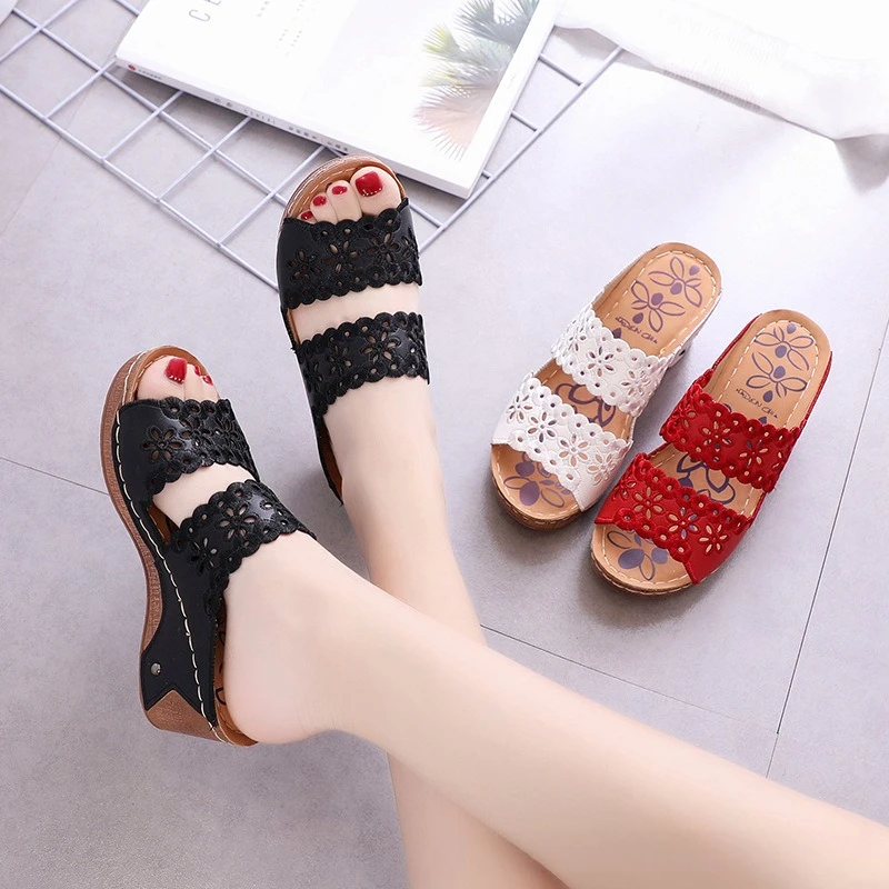

Summer simple comfortable breathable sandals with hollowed out heels fish mouth women's versatile casual sandals