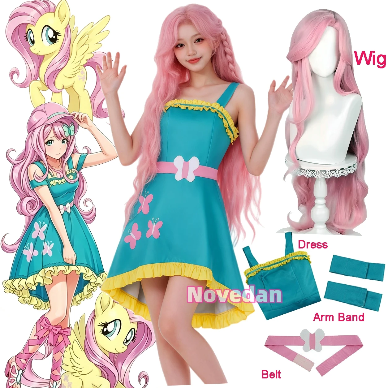 Robe de cosplay My Fluttershy pour filles Equestria, perruque, costume Little Pony, l'amitié est magique, pour fête d'Halloween, déguisement Flutterbat