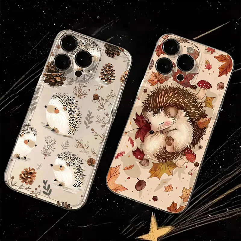 

Autumn Cute Hedgehog Design Clear Phone Case For Xiaomi Poco X7 X6 X5 F5 F6 M6 Pro 4G X3 Pro Transparent Shockproof Soft Cover