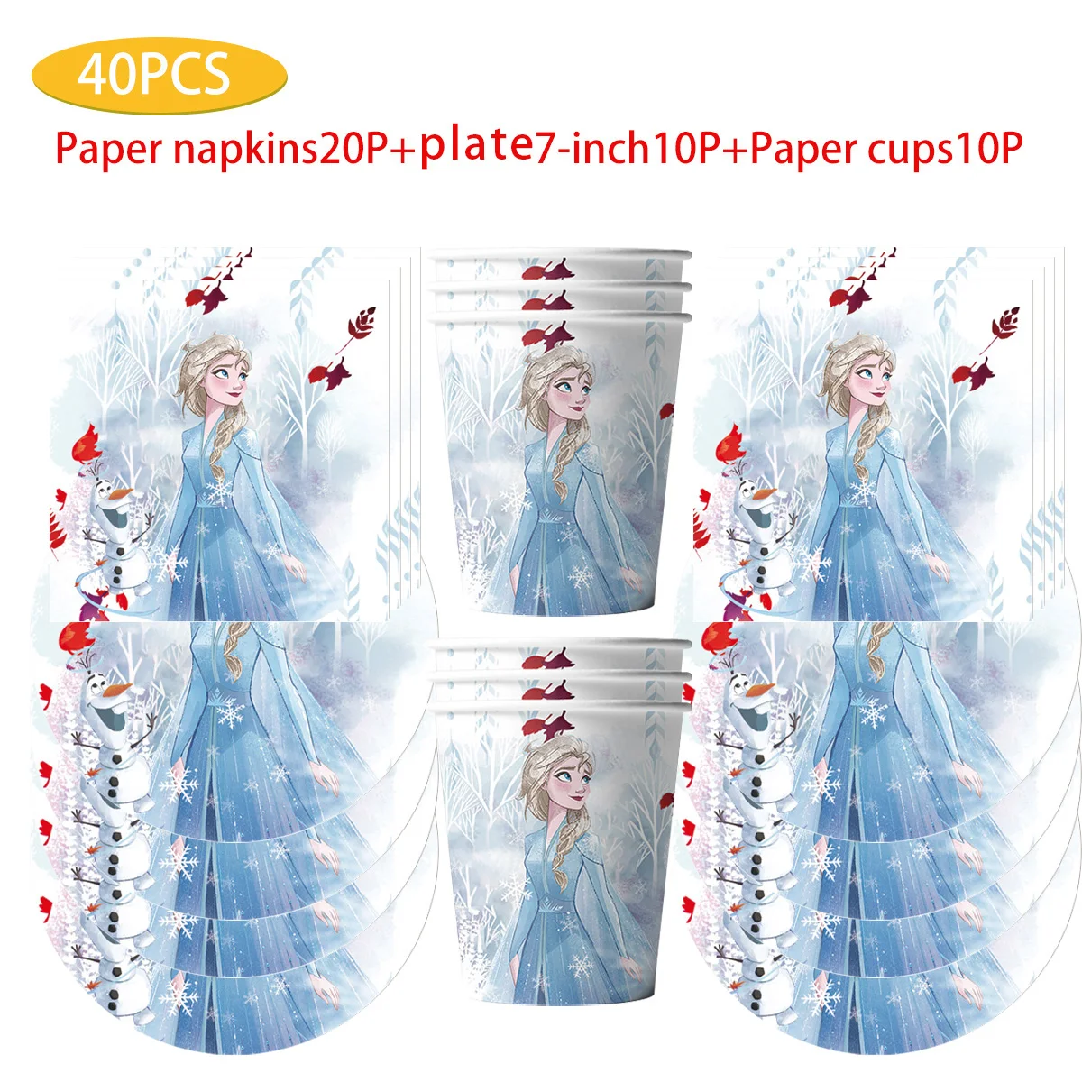 

Disney-Frozen Comics Theme Birthday Party Decoration Scene Disposable Tableware, Napkin and Plate Set, Party Decorations