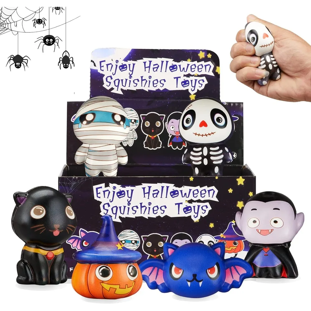 

6 Packs Squishies Toys PU Slow Rising for Halloween Include Pumpkins Vampire Mummy Skeleton Bat Soft Squeeze Toys Gifts for Kids