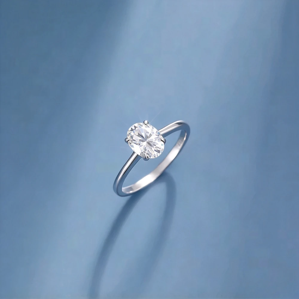Trumium 1.5CT Oval Moissanite Rings For Women Real S925 Silver with GRA Certificate Passed Diamond Test Ring Wedding Band